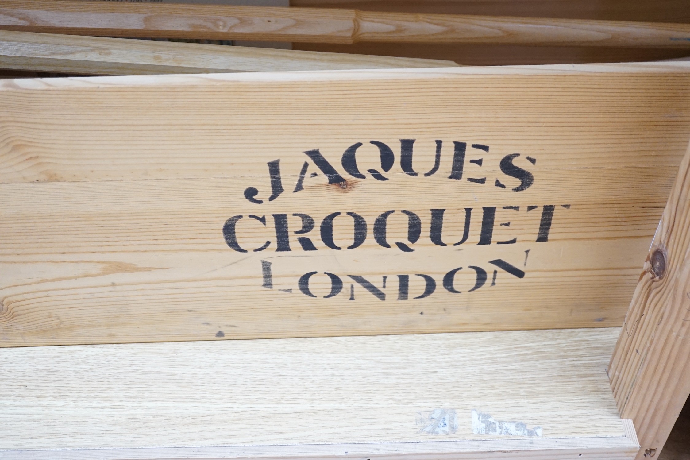 A Jaques croquet set, in original pine box